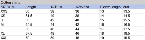 Size guide chart