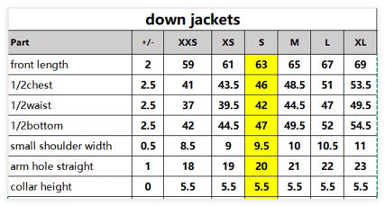 Size guide chart